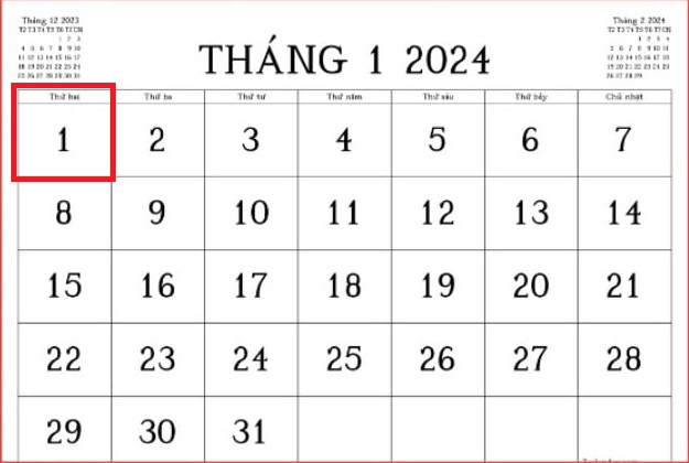 Lịch nghỉ Tết Dương lịch 2024
